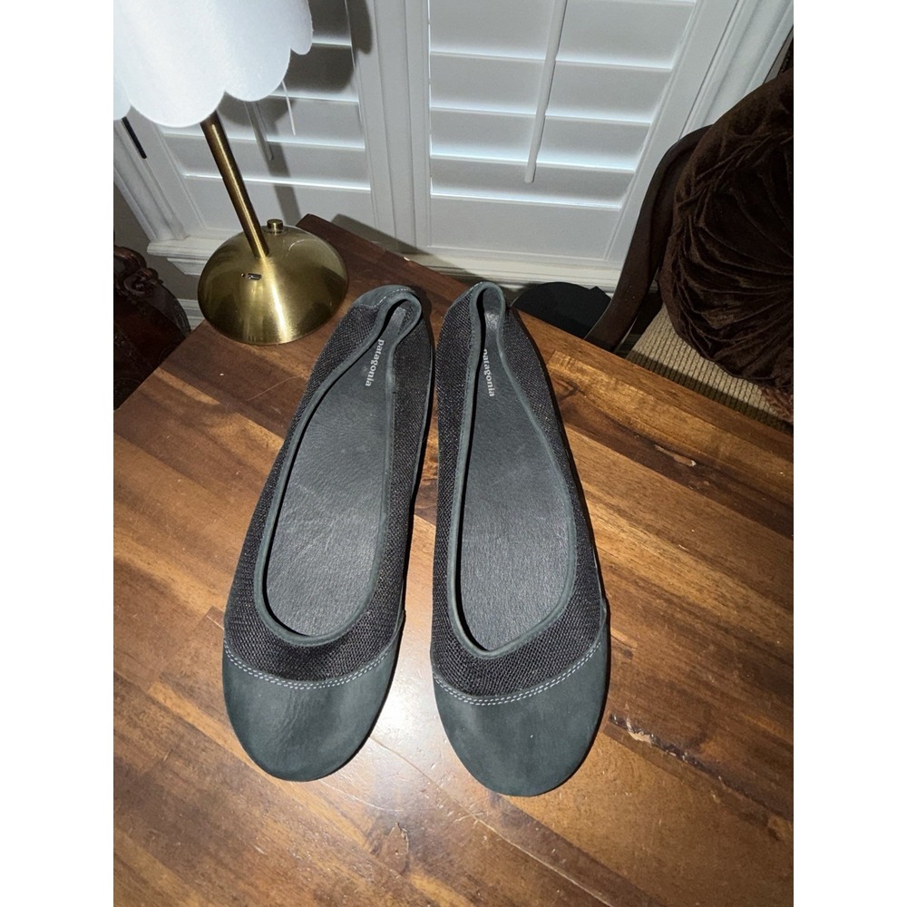 Patagonia Womens Ballet Flats Size 10-11 Atoll Maha Breathe Black Leather Mesh - Picture 2 of 8